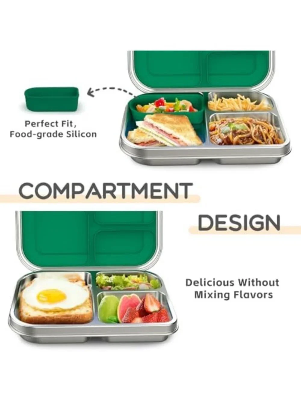 Leak-Resistant Stainless Steel Bento Lunch Box for Kids - 3 Compartments